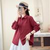 New Japanese lazy style double-layer cotton yarn pure cotton long-sleeved shirt women's simple temperament loose and thin lapel shirt