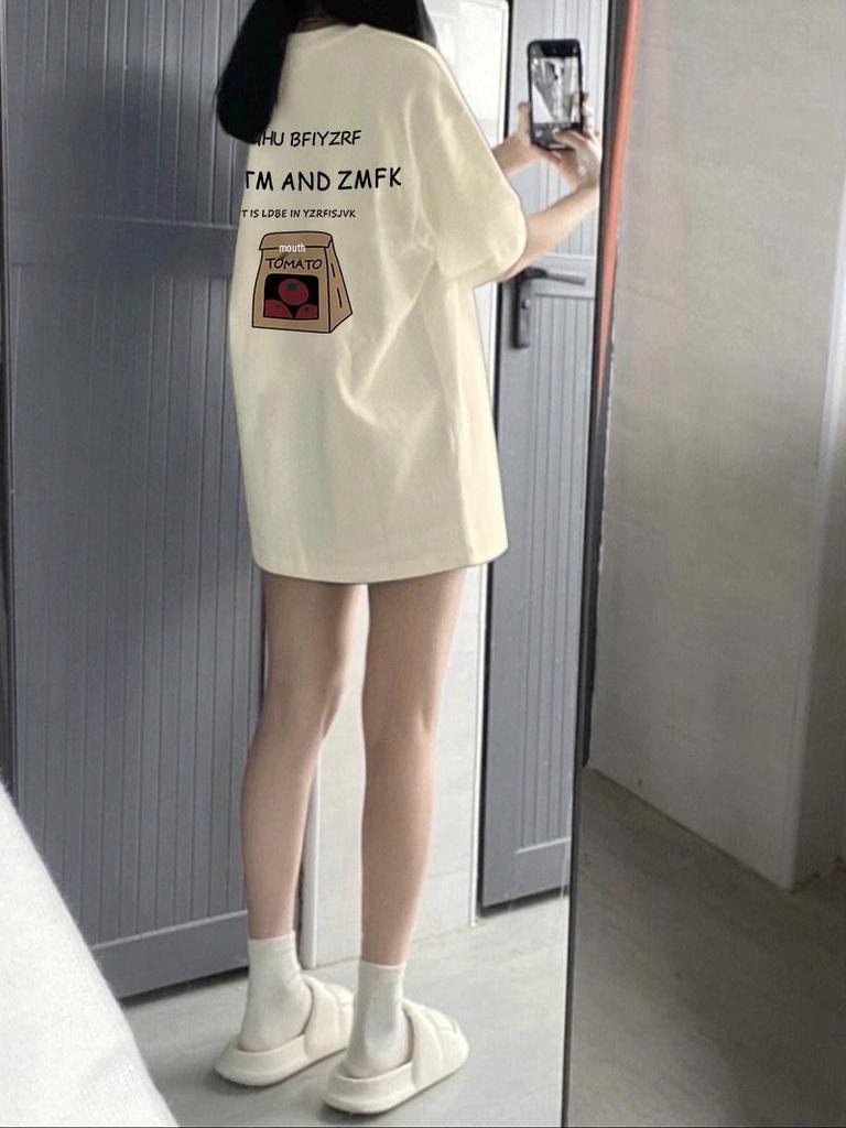 Korean Style Loose Fit Cotton Printed White T-shirt for Women, Plus Size Chubby Girls, Chic Half Sleeve, Perfect for Couples