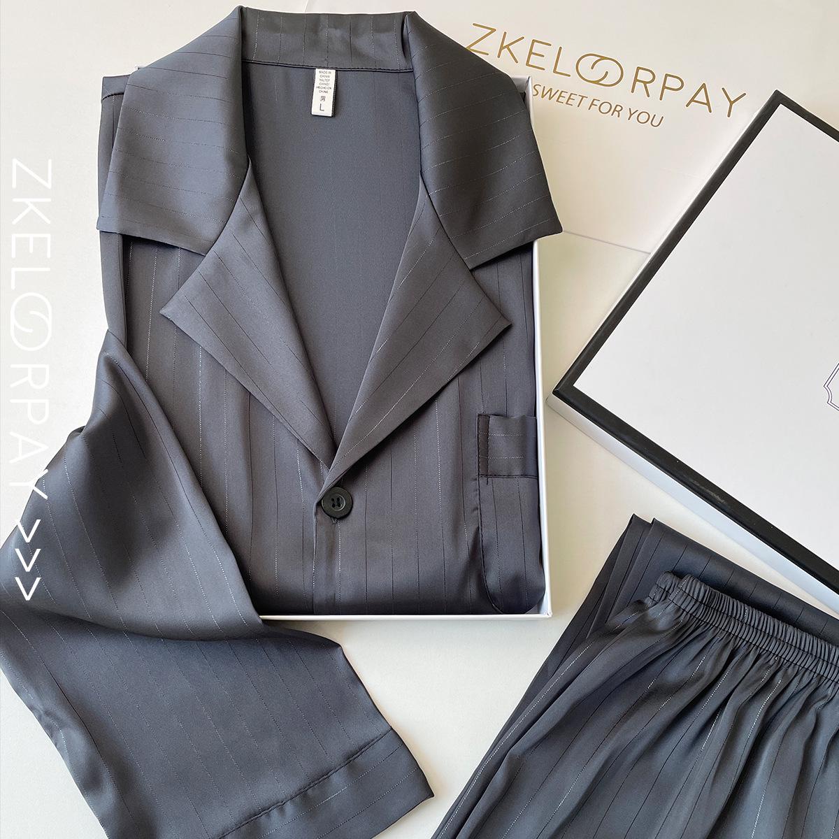 

Men s Summer Ice Silk Long Sleeve Stamping Set - Luxury Spring/Autumn Homewear XXL