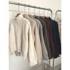 Real Shot Stand-up Collar Double Zipper Design Sense Solid Color Arm Fringe Long Sleeve Loose Lazy Wind Knitted Jacket Cardigan Women