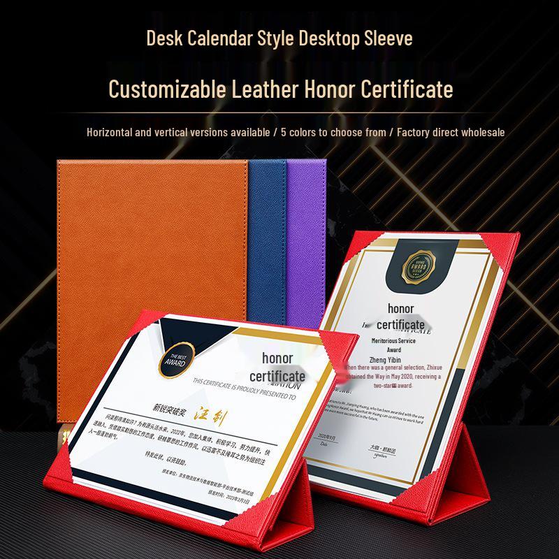 A4 Leather Honor Certificate Stand with Hot Stamping Customization