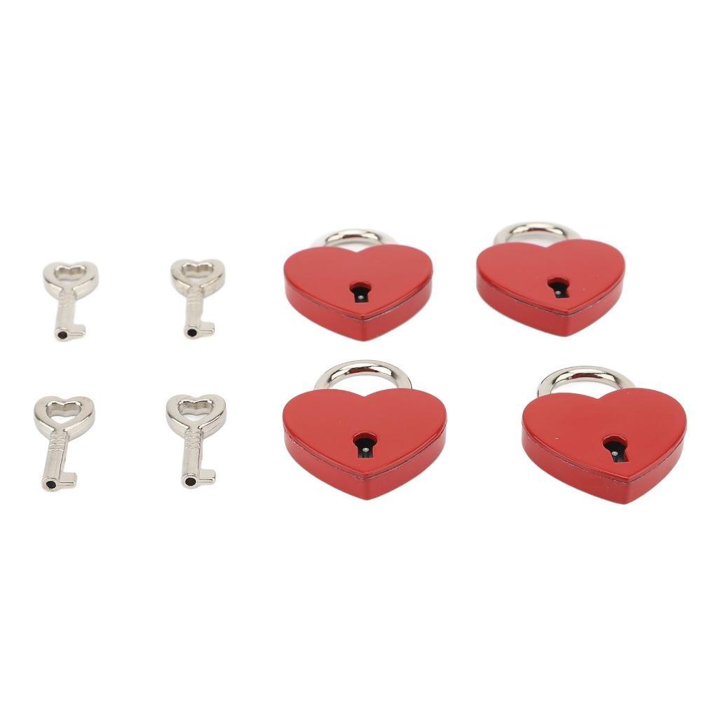 4sets Zinc Alloy Love Lock 38x30mm Mini Padlock Keyed Padlocks Heart Padlock For Wallets Handbags