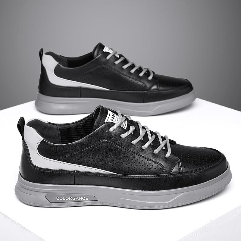Men's Shoes 2025 Summer New White Casual Hollow Hole Cool Leather Shoes Men's Breathable Board Shoes Tide