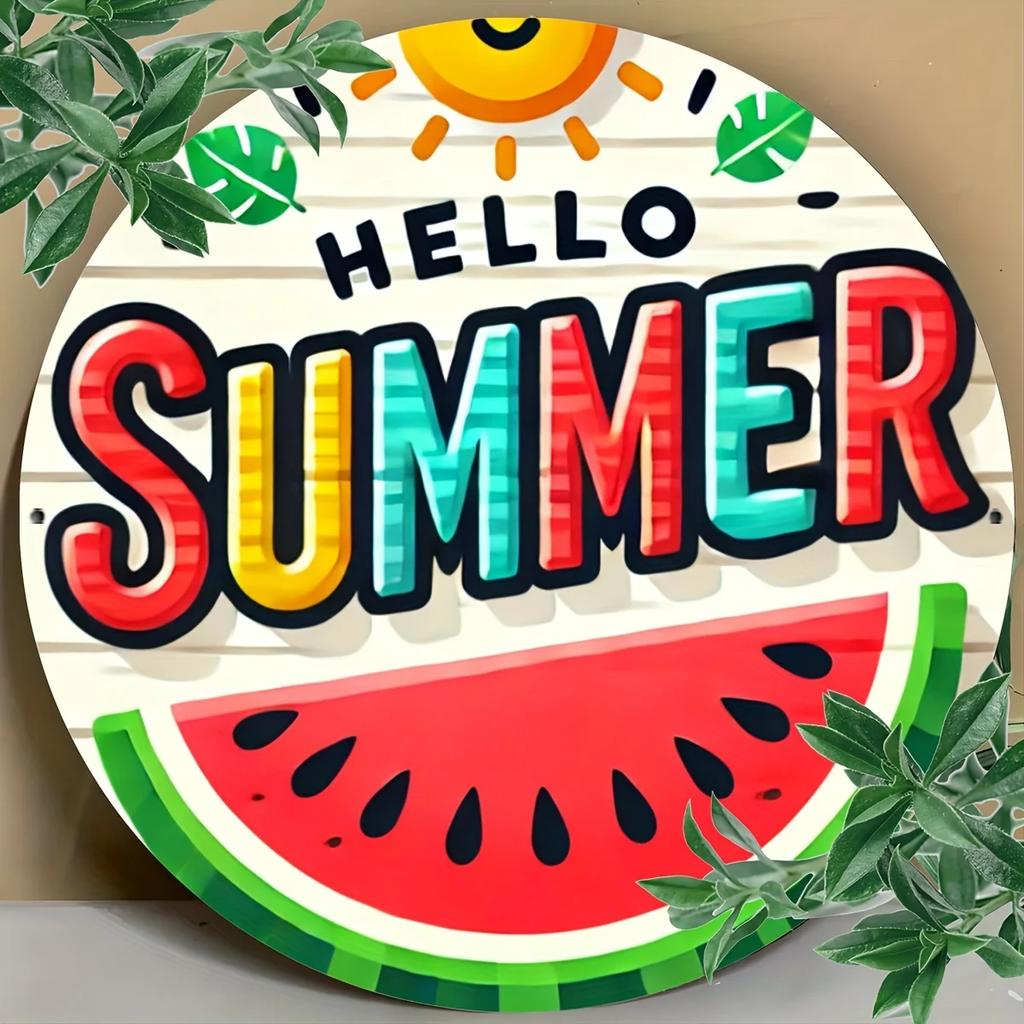 Charming x Round Metal Sign with Summer Watermelon Design Versatile Decor for Home Garden Cafe More