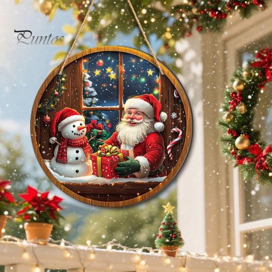 Christmas Gifts for Friends Santa Wooden Round Wall Decor, Vintage Hanging Ornaments, Handcrafted Pine Wood Holiday Signs Sign Door Window Wall,