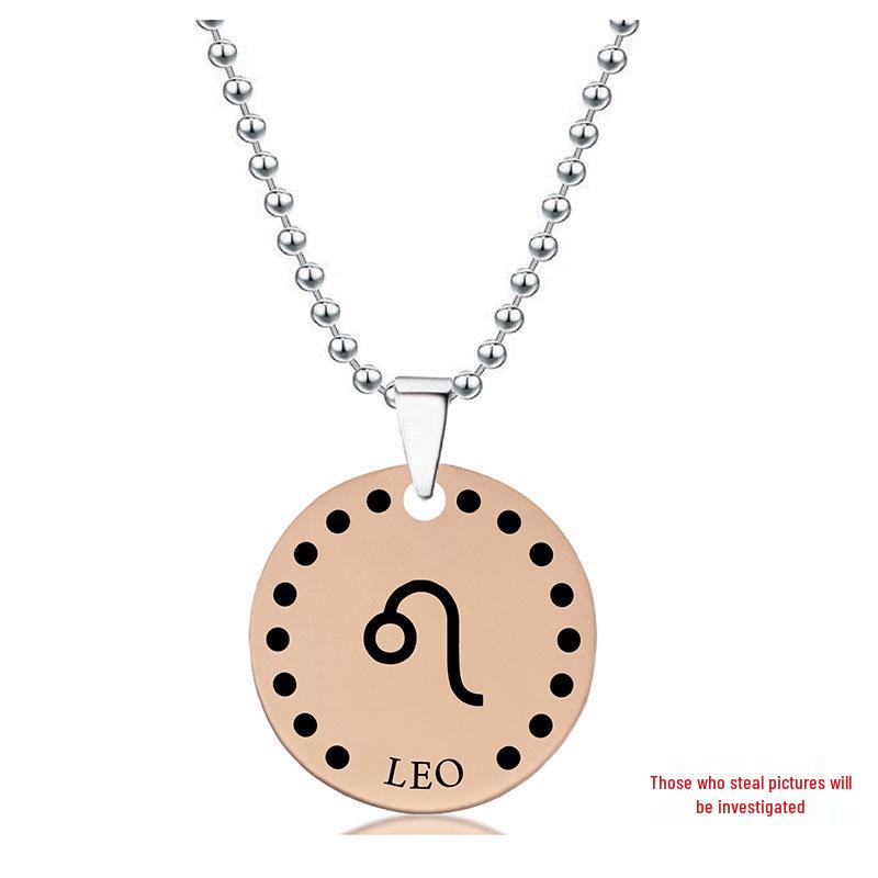 Rose Gold Stainless Steel Necklace with Twelve Constellations Engraved Round Tag - Christmas Holiday Gift