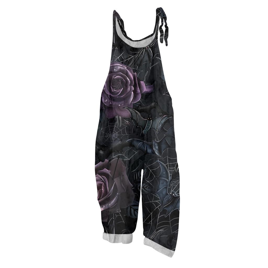 Women's Jumpsuit  Print Casual Loose Vintage Shoulder Strap Cotton Linen