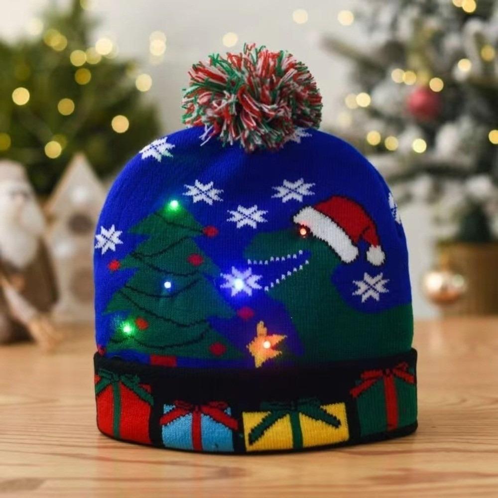 Ciepłe Zimowe Świąteczne Czapki LED Mikołaj Xmas Świecące Dzianinowe Czapki Kreskówkowe Kolorowe Rozświetlające Czapki Beanie Impreza Świąteczna
