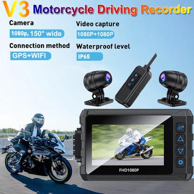 Motorcycle Driving Recorder, Built-in GPS, Wireless WiFi Waterproof, 1080P Front and Rear Dual Recording Motorcycle Recorder