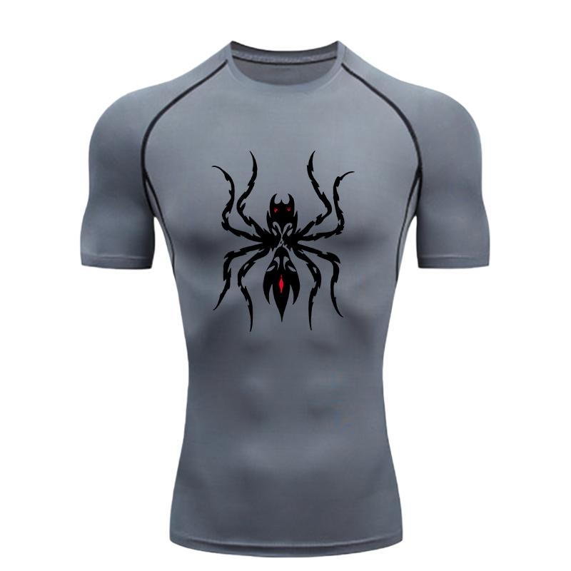 Maglietta Sportiva da Uomo con Motivo a Ragnatela Allenamento Fitness Maglietta a Compressione Rashguard Top Jogging Palestra Allenamento Magliette Sportive