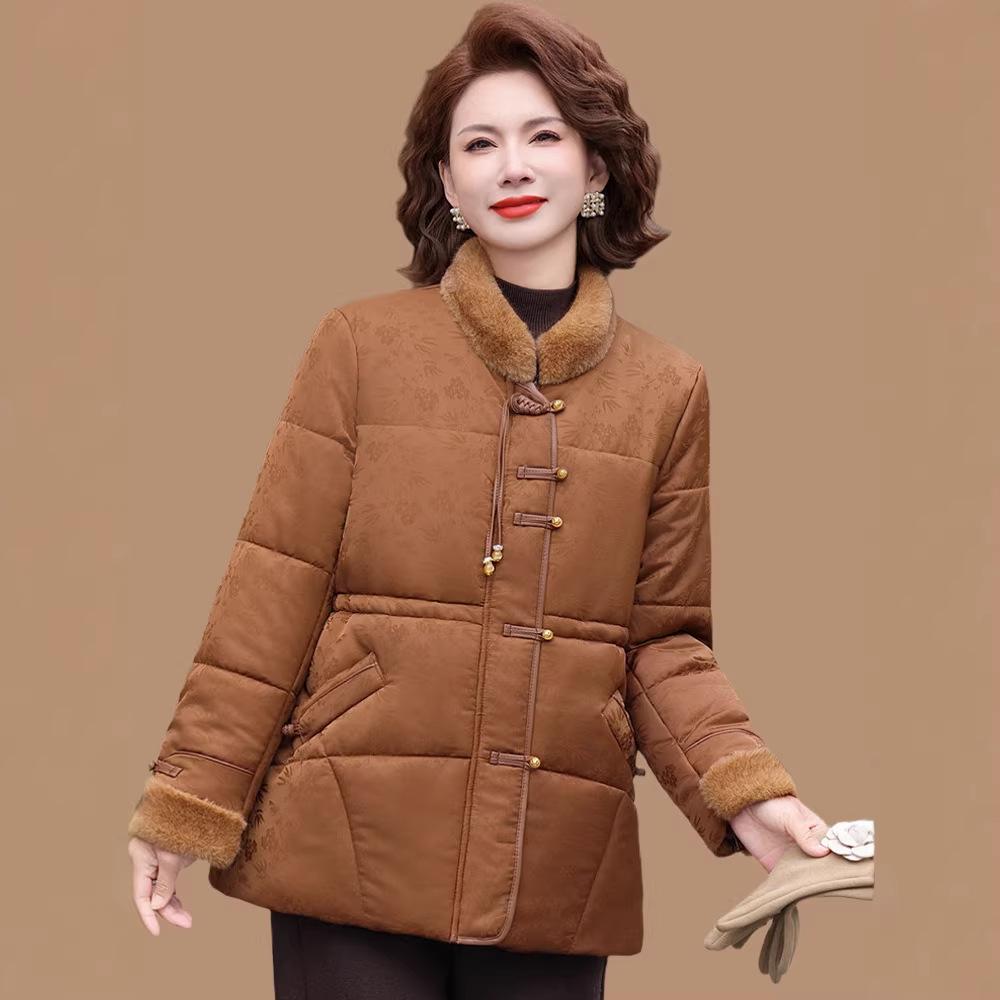 Stylish Chinese-Style Plus Size Winter Cotton Jacket for Middle-Aged & Elderly Women