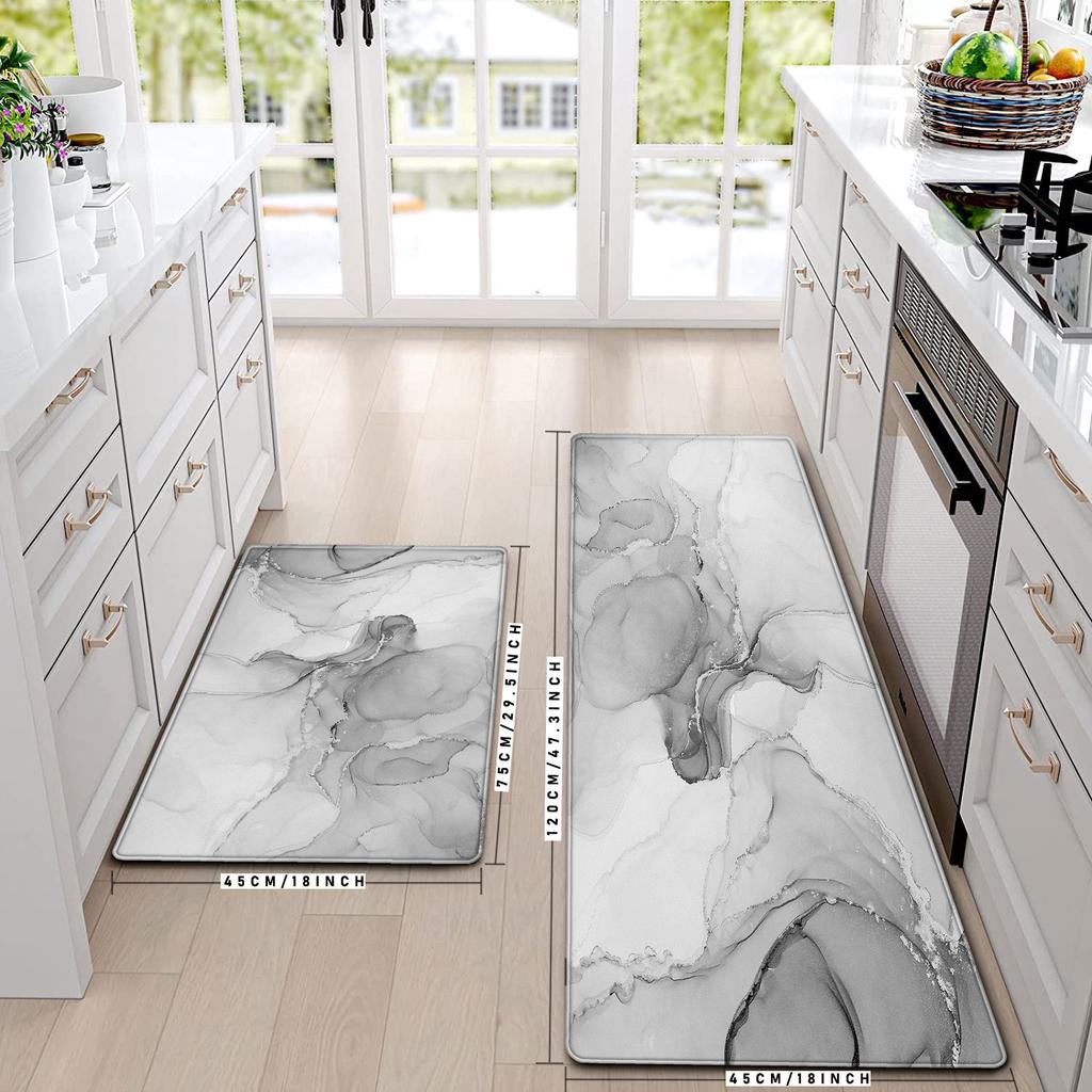 2 pieces/set Black Gold Marble Printed Kitchen Floor Mat Living Room Decoration Carpet Home Entrance Floormat Balcony Entrance