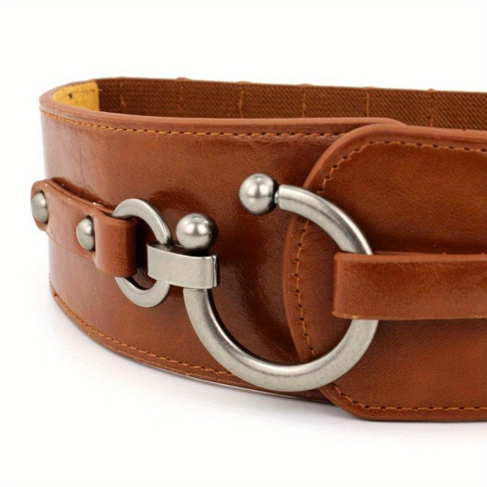 1PC Fashion Elastic Wide Belt Strap Vintage Women Faux Leather Buckle Elastic Wide Belt Strap Solid Color Waistband
