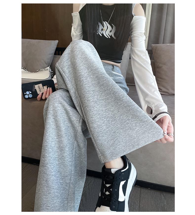 2025 Women's Gray High-Waisted Wide-Leg Slimming Casual Pants for Spring, Autumn, or Winter