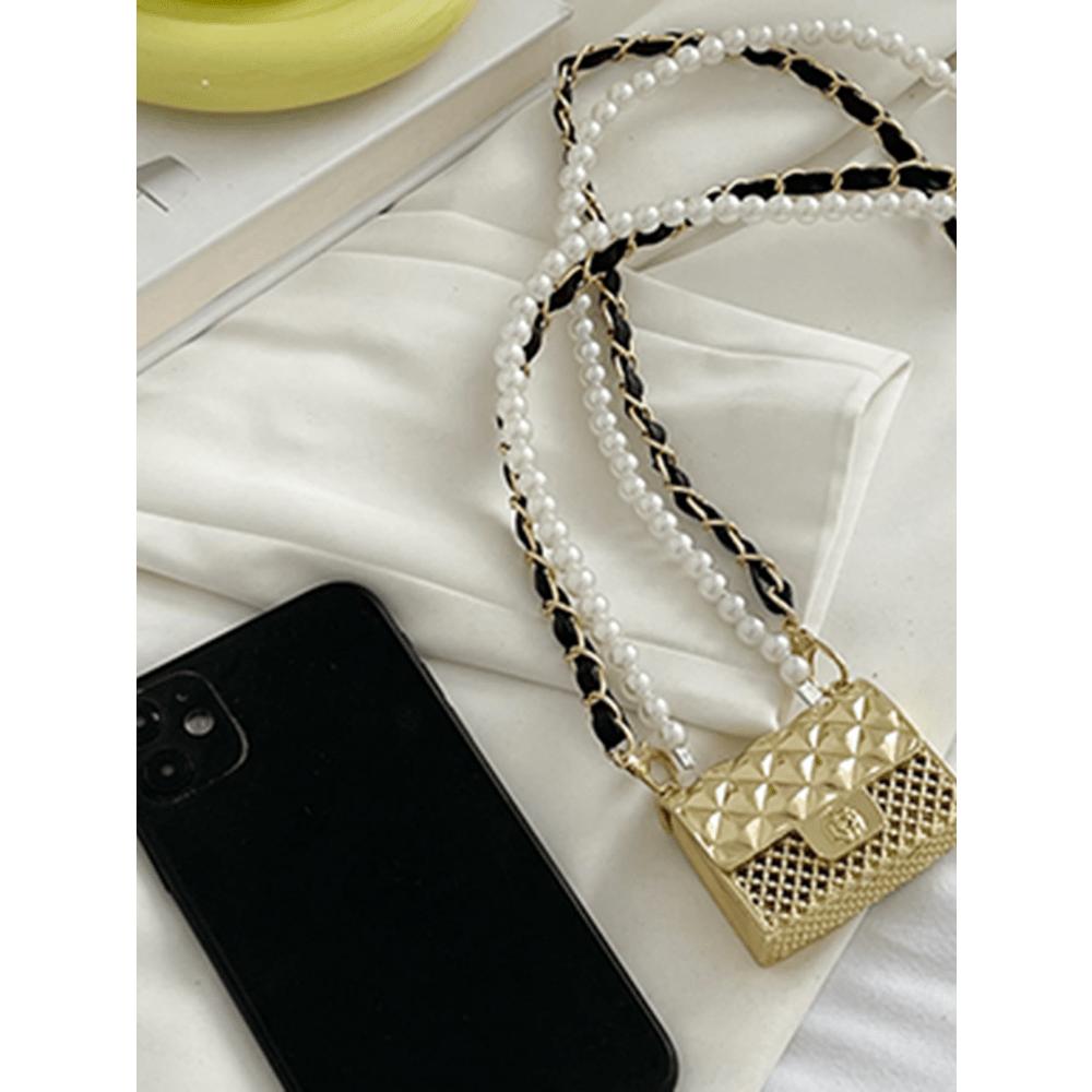 Mini Flap Square Bag Simulation Pearl Decor Metallic Funky Bag