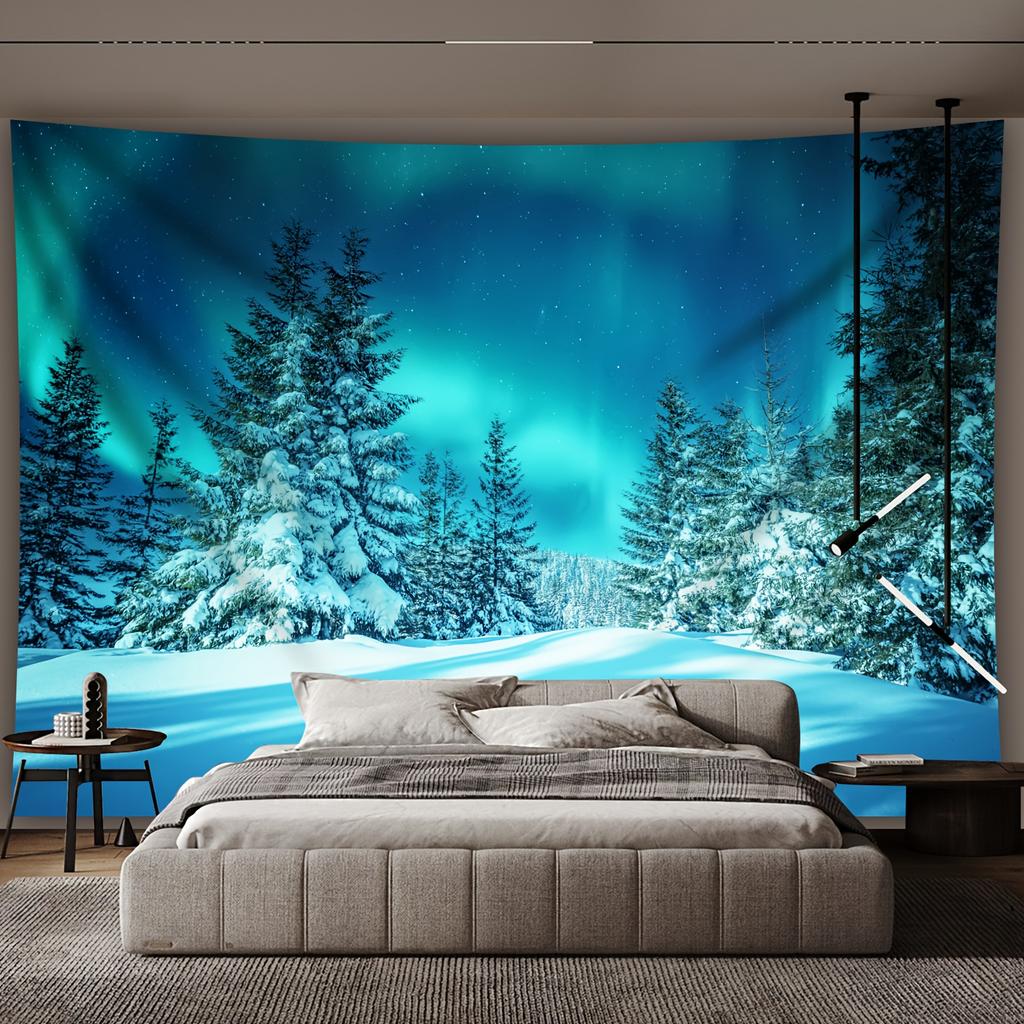 1pcs Large Aurora Borealis Snowy ForestTapestry Wall Hanging Geometry Hippie Tapestry Home Room Decor Aesthetic Decoration