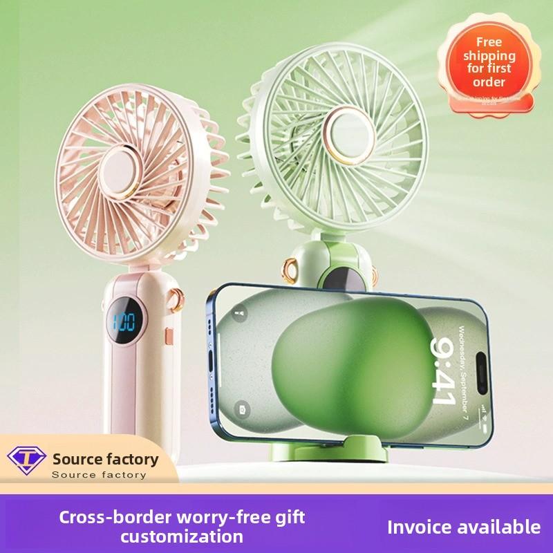 Mini Foldable Handheld Fan with Digital Display Portable Rechargeable Desk Fan