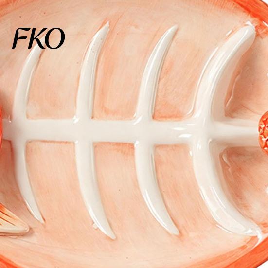 Three-dimensional Fish Plate Shaped Ceramic Dumpling Plate, Sushi Serving Tray with Red Gradient Platter Dip Sauce Grooves, Multifunctional Appetizer
