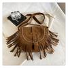 Tassel Bag Brown Retro Western Denim Bag Niche Ethnic Bohemian Messenger Bag Women's Trendy Shoulder Bag