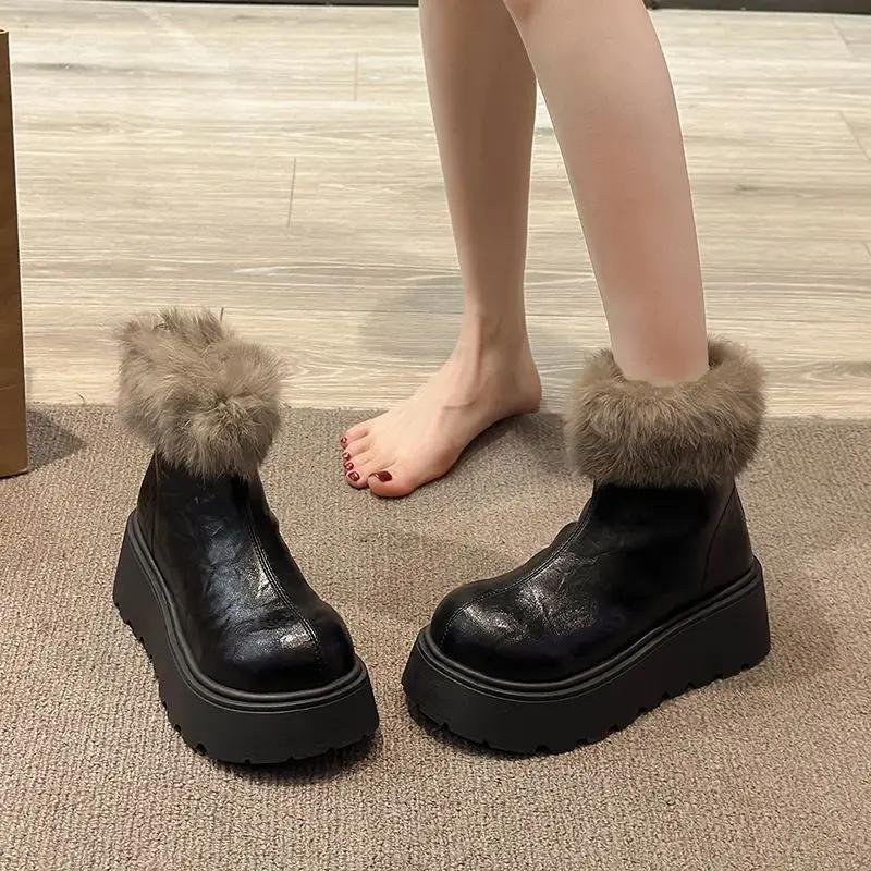 

Женская зимняя обувь Ретро Водонепроницаемые кожаные зимние ботинки Плюшевые Сохраняющие тепло Легкие ботильоны для женщин Botas De Nieve 40