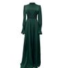 Fall Spring Lady Dress Puff Sleeves Tight Waist Stand Collar Pure Color A-line Pleated Shopping Commuting Party Prom Maxi Dress