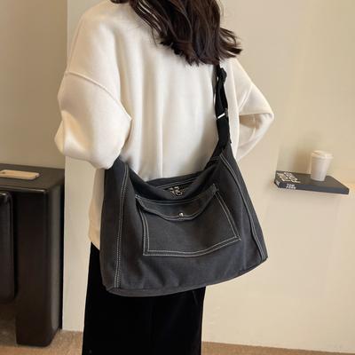Bolsa de Lona Simples Retrô, Casais Masculino e Feminino, Bolsa de Ombro Transversal para Estudantes, Bolsa de Compras Tendência Casual, Mochila Transversal Tote.