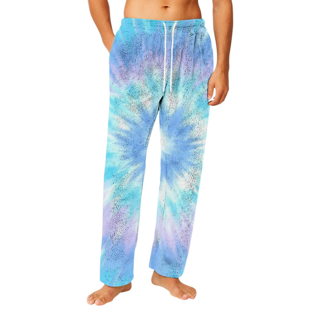 Men's Drawstring Pocket Flannel  Pants Homewear Sleep Pants