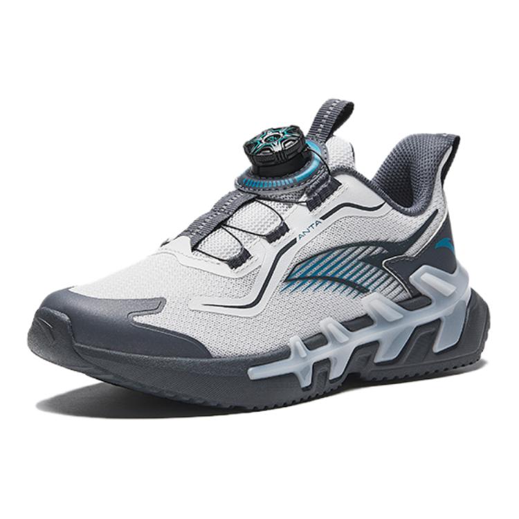Anta Kids Comfortable Knob Body Measurement Test Non-Slip Shock Absorption Low-Top Running Shoes Kids Running Shoes Gray Black A12445510-1