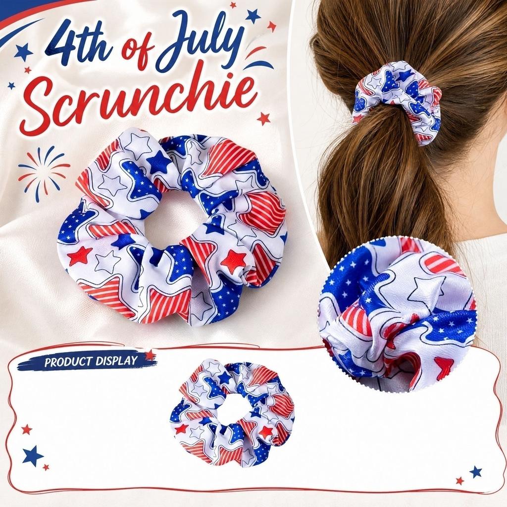 Patriotic Print Fabric Oversized Scrunchies for Independence Day Hair Accessories