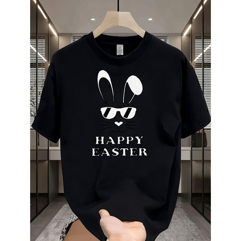 Men Casual Happy Easter Bunny with Fashion Glasses Graphic T-Shirt Adult Fashion Street Style Holiday Gift