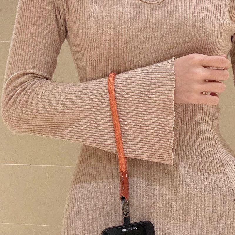 Premium Braided Lanyard With Leather Accent, Nylon Wrist Strap, Outdoor Anti-Lost Keychain, Secure Phone Tether With Clip Decora