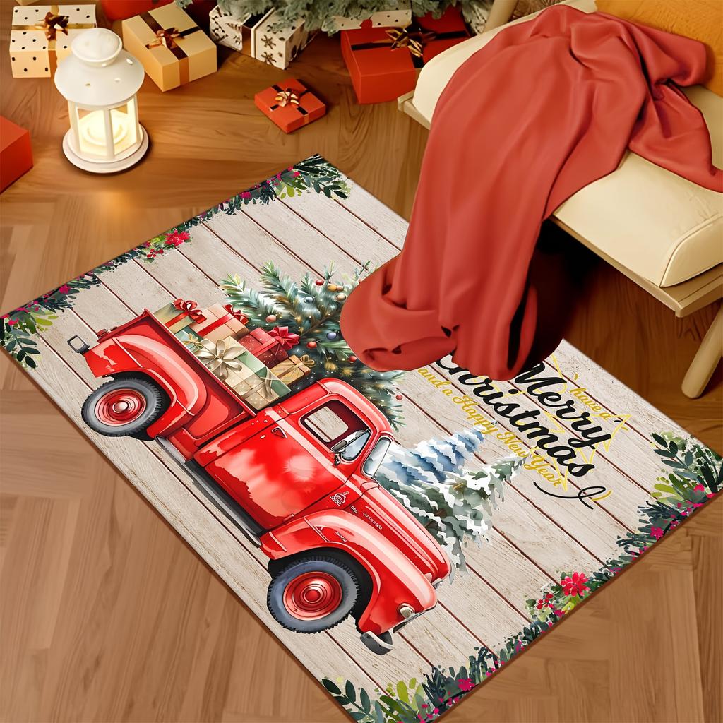VIKAMA Vintage Truck Gift Christmas Doormat Non-Slip Washable Entrance Rug Indoor Outdoor Winter Holiday Home Decor