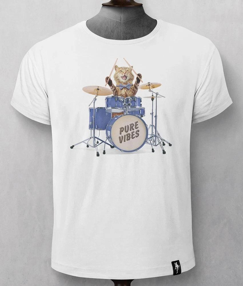 Drummer Cat Organic Cotton T-Shirt HOT ITEM XS