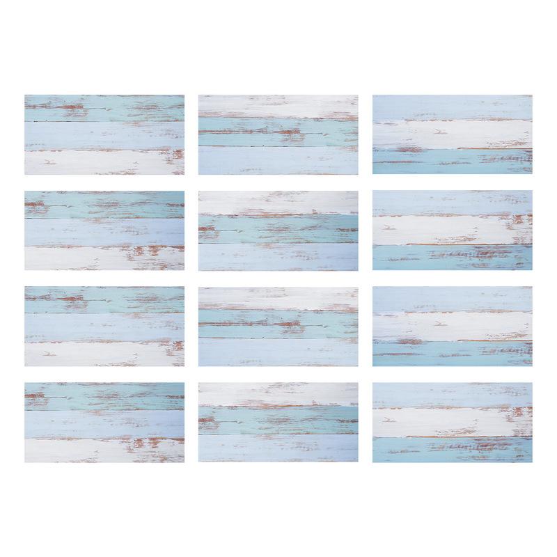 4/12 buc. Autocolant pentru faianta din lemn albastru, autoadeziv, impermeabil, PVC, decor baie