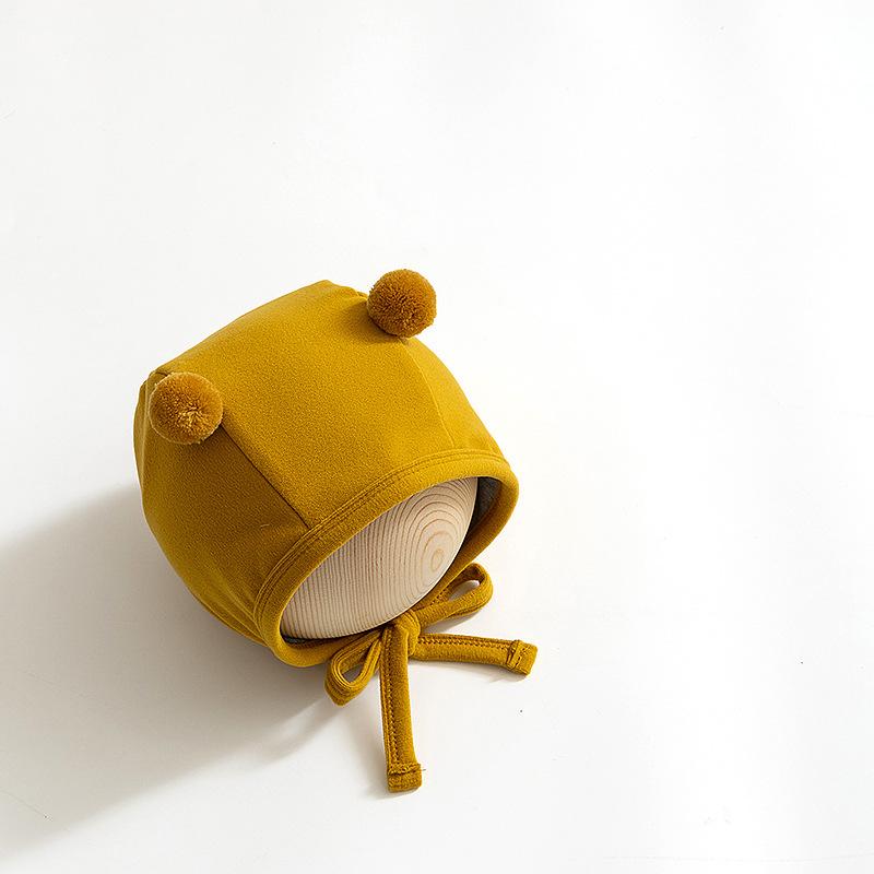 Cartoon Ear Baby Knitted Cap Warm Warm Hat New Winter Baby Earmuffs Yellow Ball