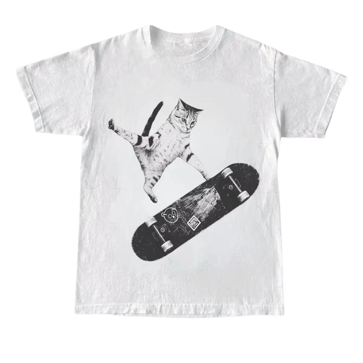 Vintage Cat Graphic Tee For Skater Emo Style Lovers Cute Funny Kitten Artwork S