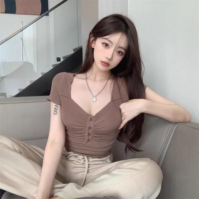 Pure Desire Style Chic Unique Sweet Spice Girl Navel Short-sleeved T-shirt Design Sense Niche Fashion Sexy Top Ins