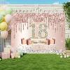2D Flat Rose Gold Glitter & Diamond 18th Birthday Photo Booth Background