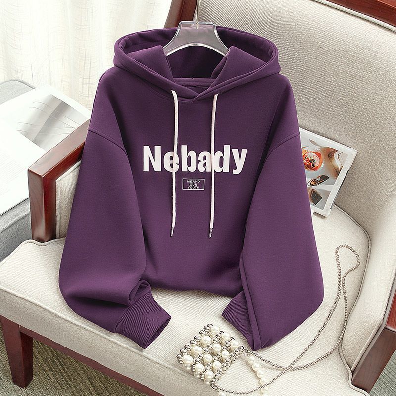 New Autumn Clothing for Women's Drawstring Hooded Letter Pattern Top Falling Shoulder Long Sleeve Sweatshirt