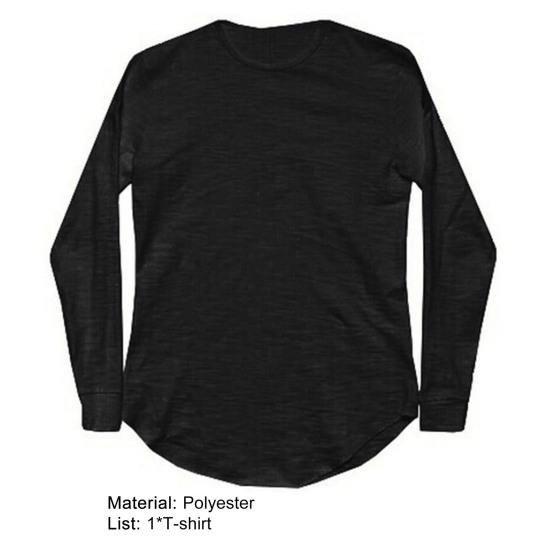 Herren T-Shirt Einfarbige Unregelmäßiger Saum Frühling Herbst Rundhalsausschnitt Langes Hemd für den täglichen Gebrauch
