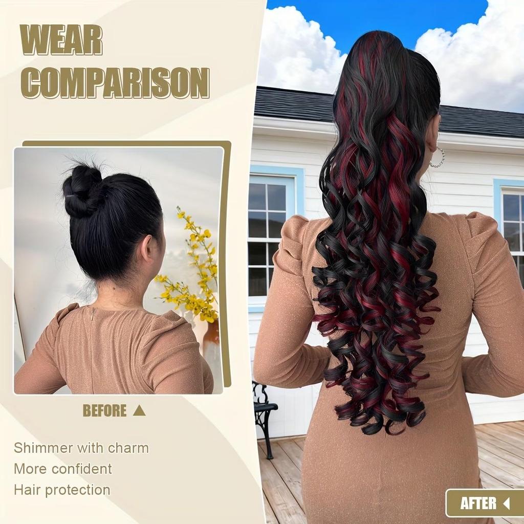 European & American Style Long Curly Ponytail Wig with Claw Clip - Roman Curl for Women