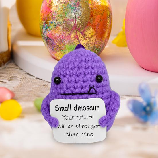 Pozitivní Háčkovaný Dinosaurus s Povzbuzující Kartičkou Emoční Podpora Ručně Pletená Dino Panenka Hračka Dekorace Děti Dospělí Vánoční Dárek