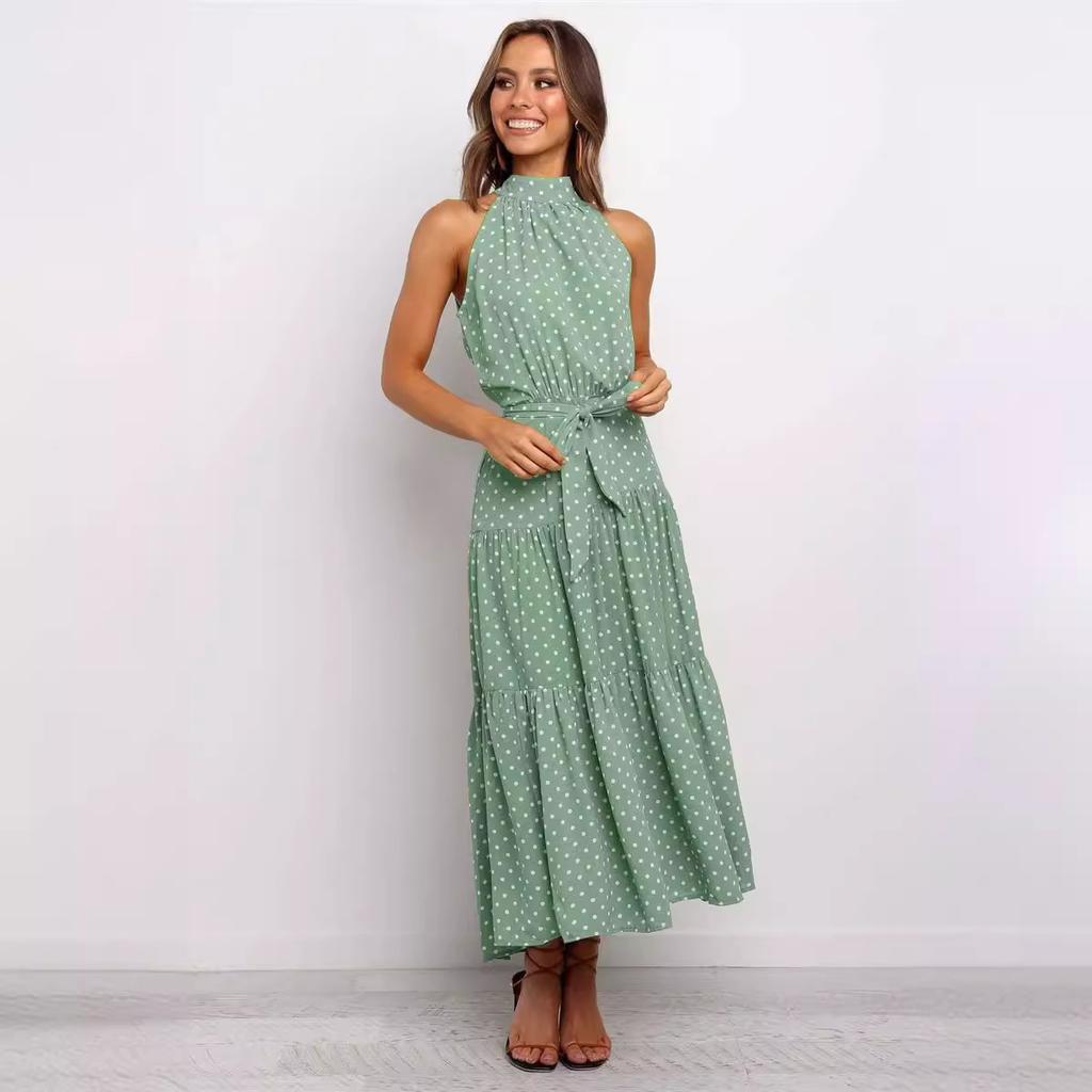 GMXIA Summer 13 Color Halter Print Polka Dot Lace-up Dress Long Sleeveless Dress