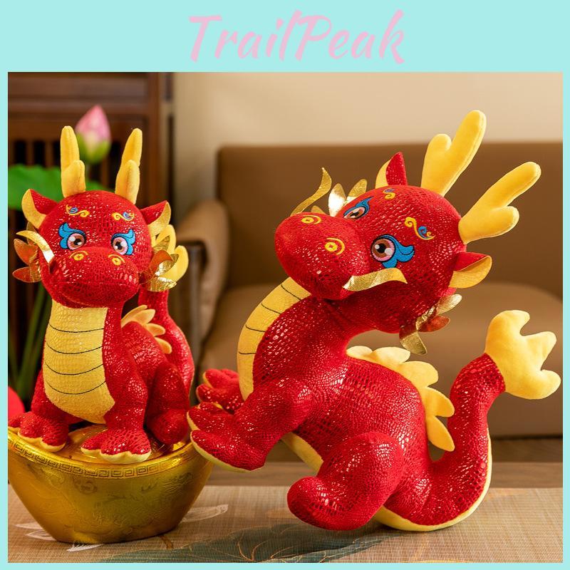 Adorable 2024 Chinese Zodiac Dragon Plush Toy Pp Cotton Stuffed Mascot Red