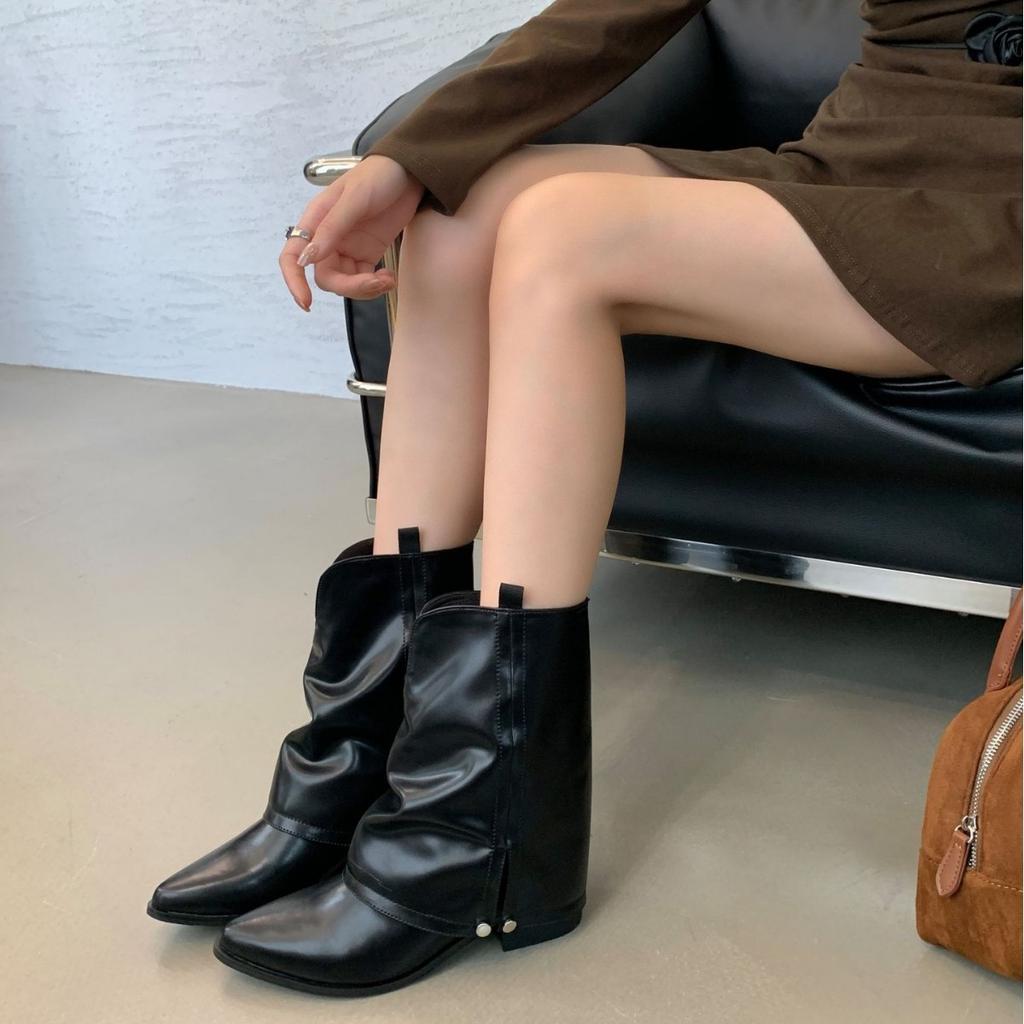 Pointed trousers boots fried street fashion boots women's 2025 new autumn and winter western cowboy boots comfortable square heel winter boots
