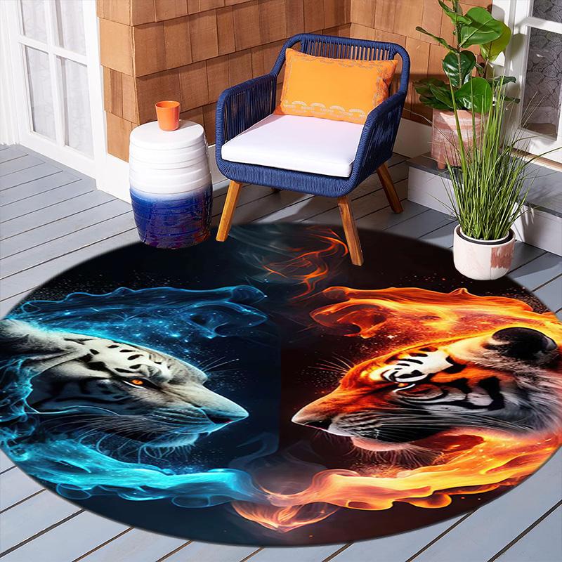 1Pc Tiger theme Circular Print Rug - home decoration Carpet For Living Room Bedroom Flooring Computer Chair Area Rug