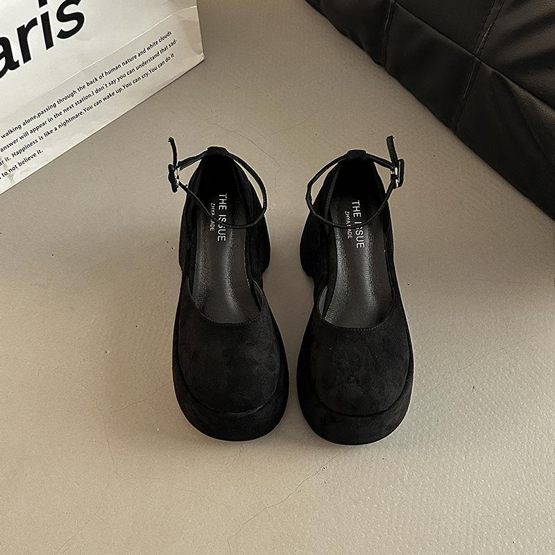 Retro Bag Head Versatile One-button Women's Thick Heel Mary Jane Shoes Summer Fashion Suede Small High-heeled Single Shoes
