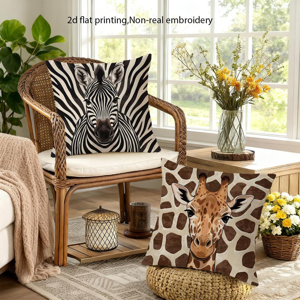 Jungle Safari Style Pillow Covers, African Wildlife Animal Print Cushion Cases, Cozy Nature-Inspired Home Decor For Living Room