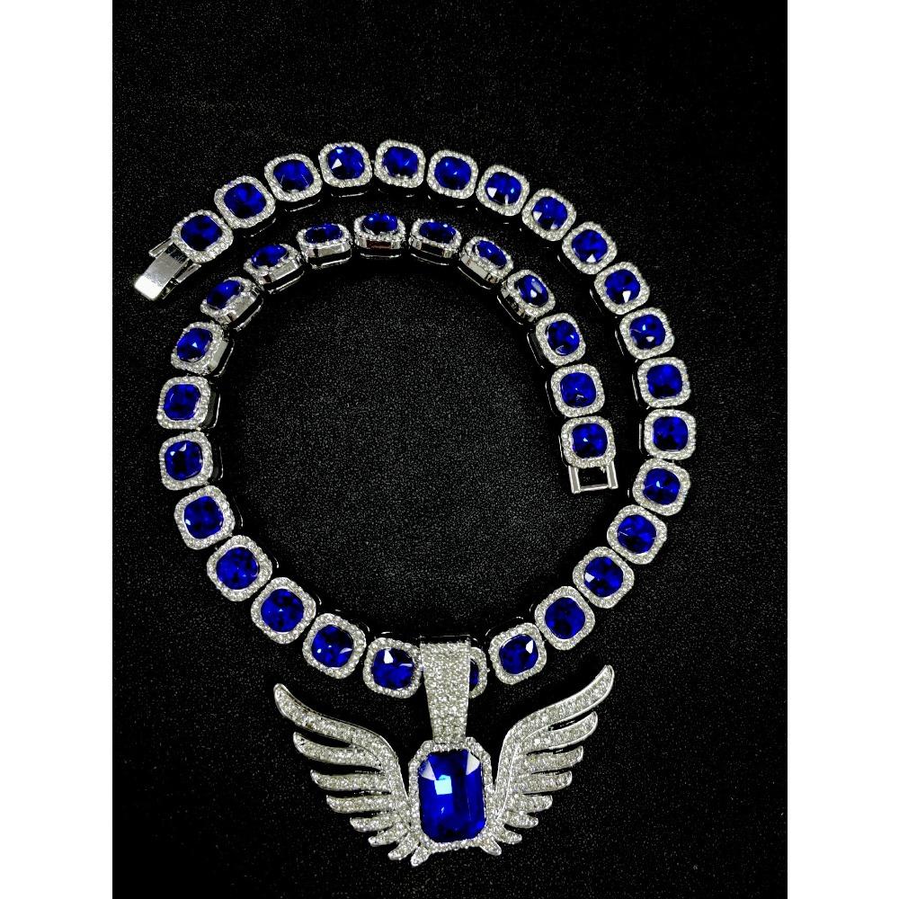 Light Luxury Niche Men's and Women's Fashionable Angel Wing Pendant, Ins, Wing Pendant, Emerald, Hip-hop, Rock Sugar Cuban Chain