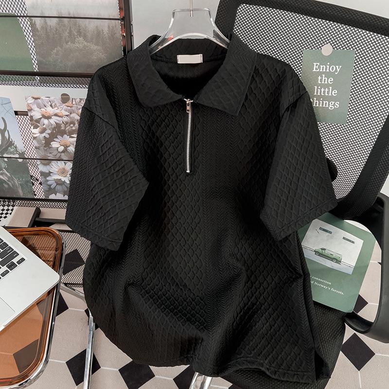 

Мужской комплект из двух предметов с воротником-поло в стиле Харадзюку: однотонный спортивный топ с короткими рукавами и широкие шорты, корейский летний тренд. Triple Extra Large чёрный